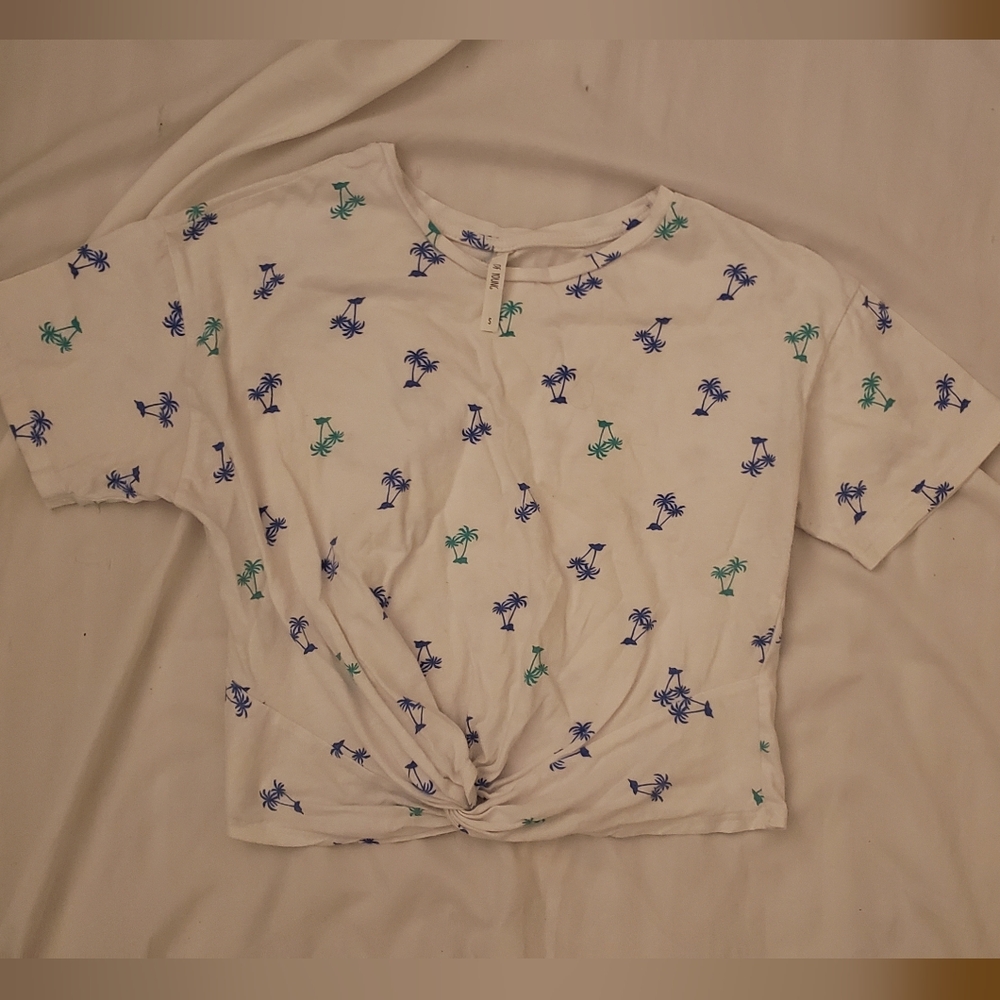 Tropical Print Knot Front Tee